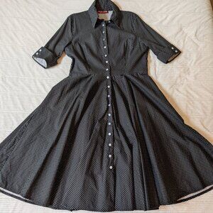 British Retro Way Out West black & white polka dot UK18 US14 shirtwaist dress